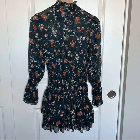 PRINCESS POLLY Evening Bloom Floral Mock Neck Mini Dress Green 2 - Picture 4 of 4